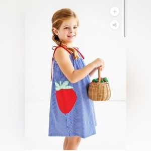 NWT The beaufort bonnet company shoulder tie dress with strawberry appliqué